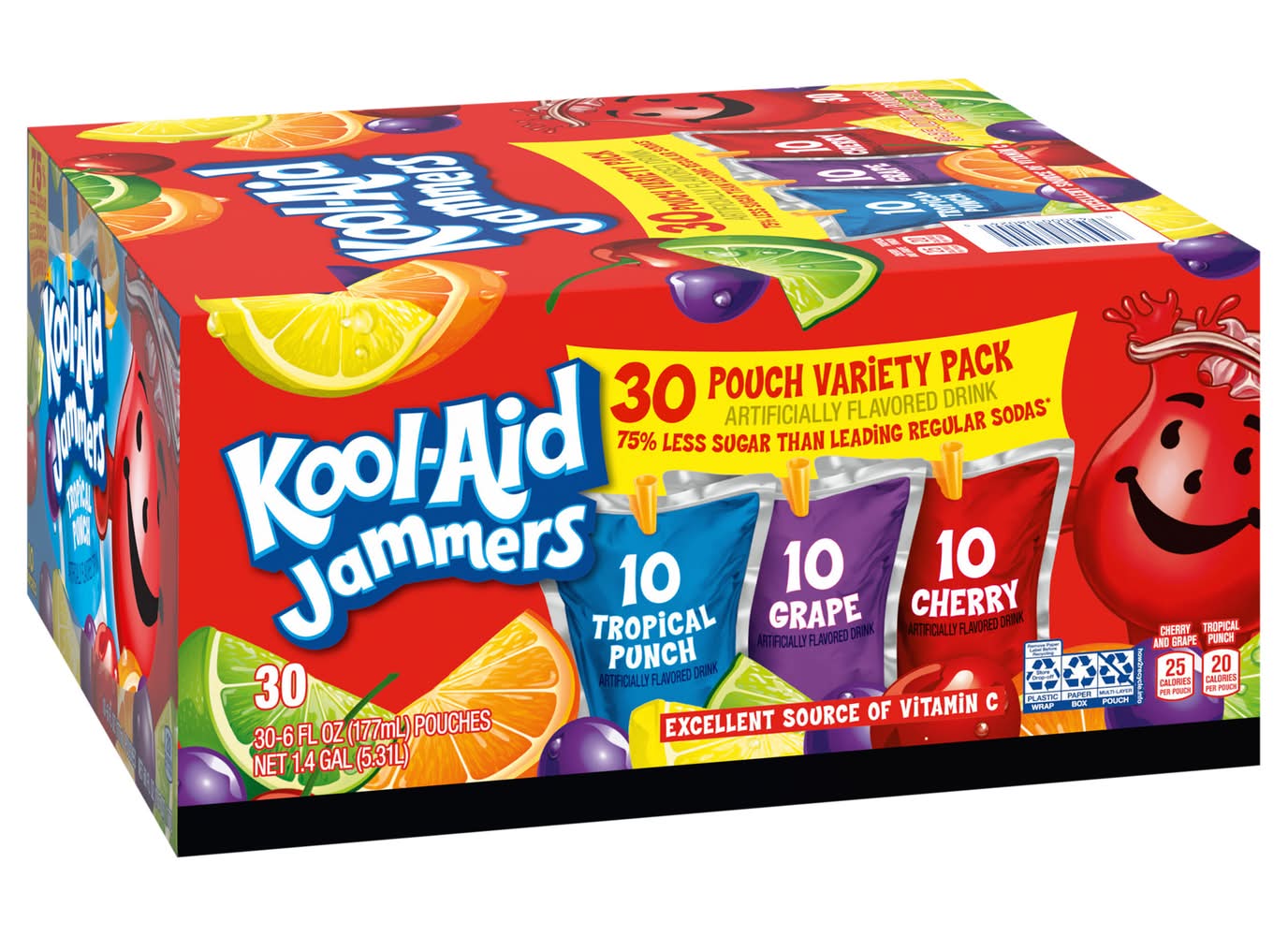 Kool-Aid Jammers Juice Variety pack, Tropical Punch-Grape-Cherry (30 x 6 fl oz)