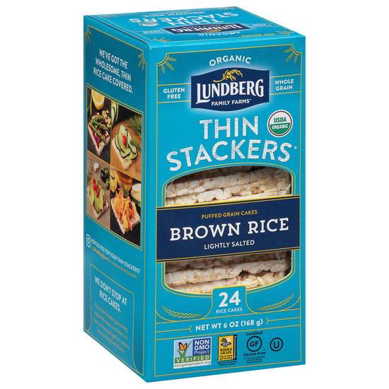 Lundberg Thin Stackers Brown Rice Lightly Salted Rice Cakes