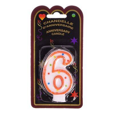 Vincent variété chandelle d'anniversaire à pois avec numéro 6 (1 un) - dotted anniversary candle with number 6 (1 unit)