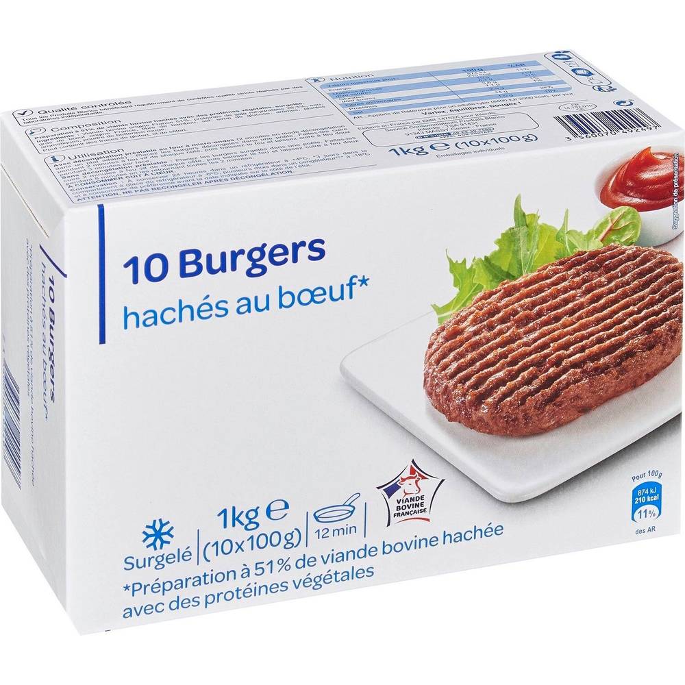Carrefour - Hachés au bœuf surgelés (10 pièces)
