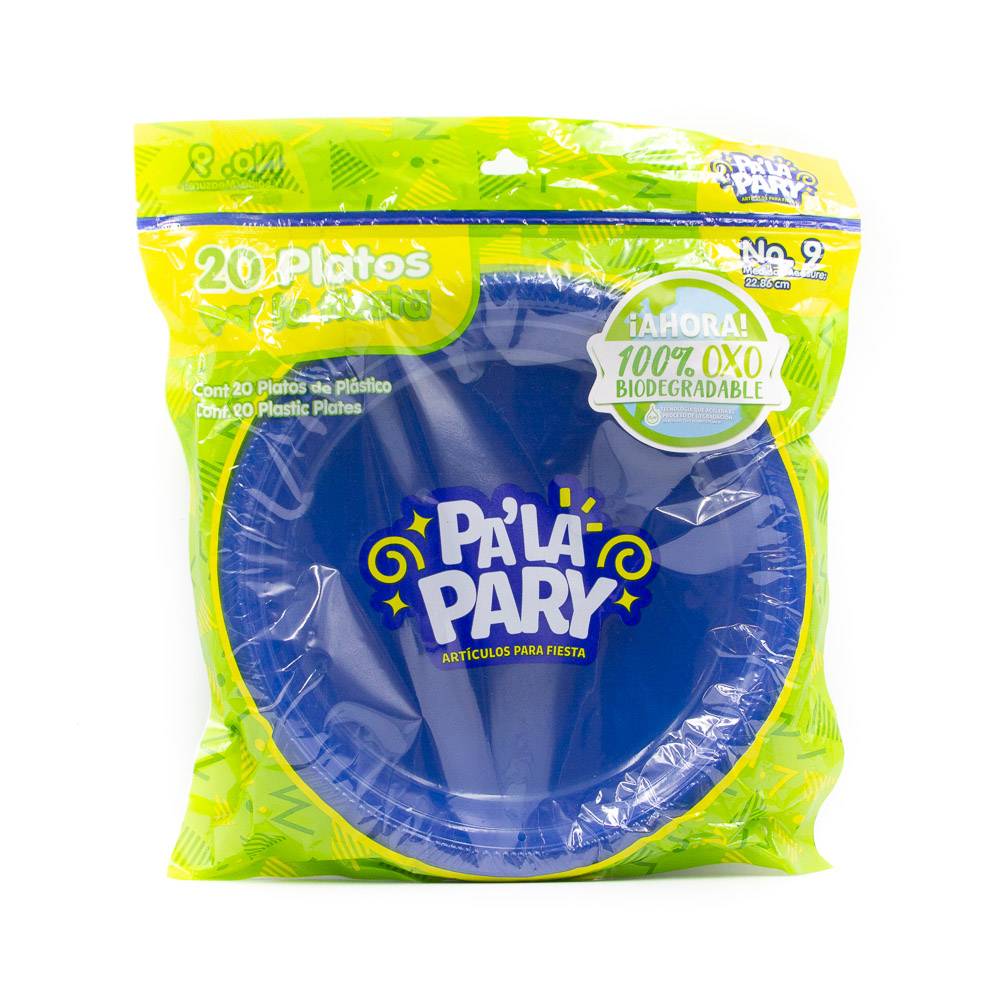 Pa' la pary platos pa' la fiesta de plástico azul #9 (20 piezas)