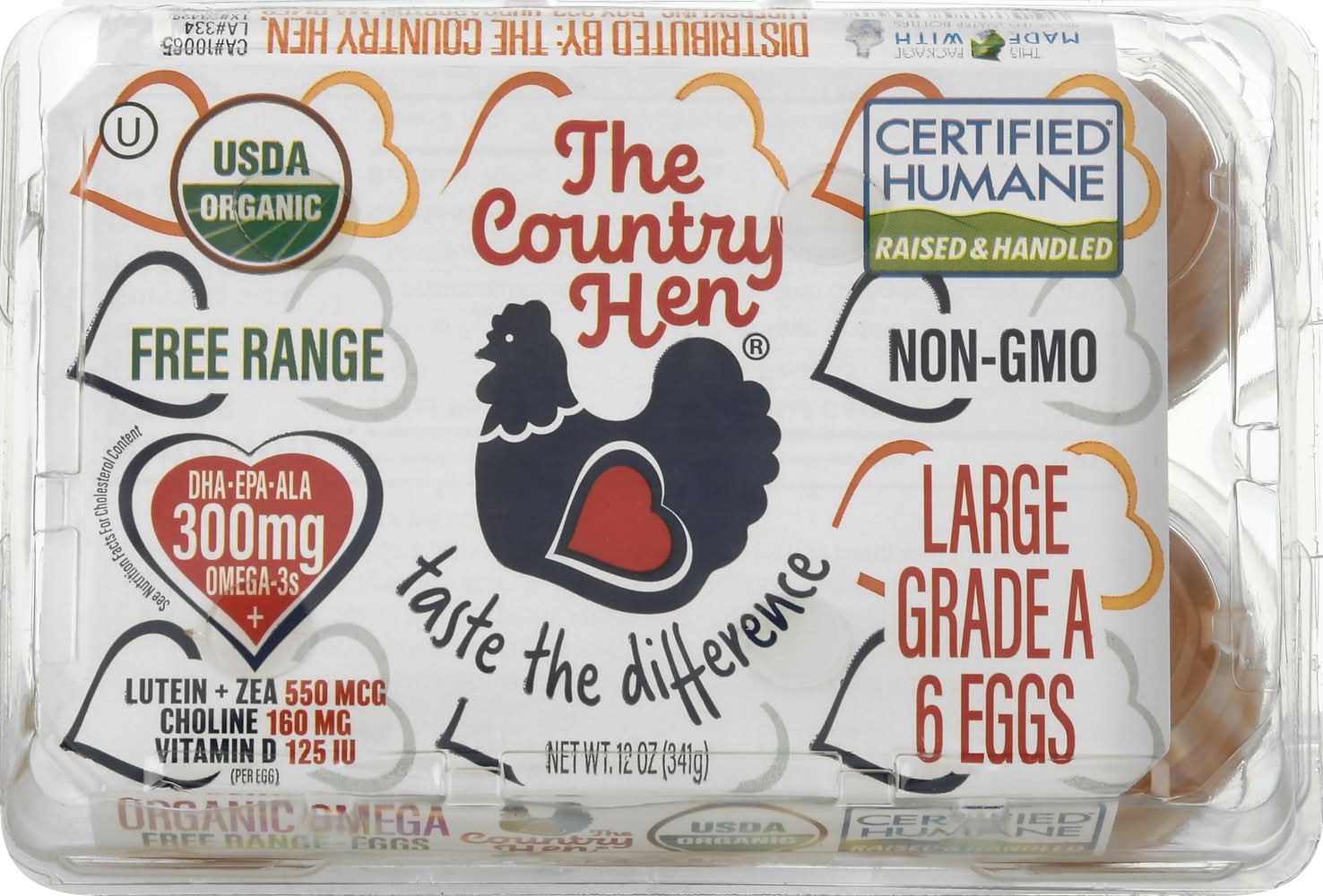 The Country Hen Organic Omega Free Range Grade a Eggs, L (12 oz, 6 ct)