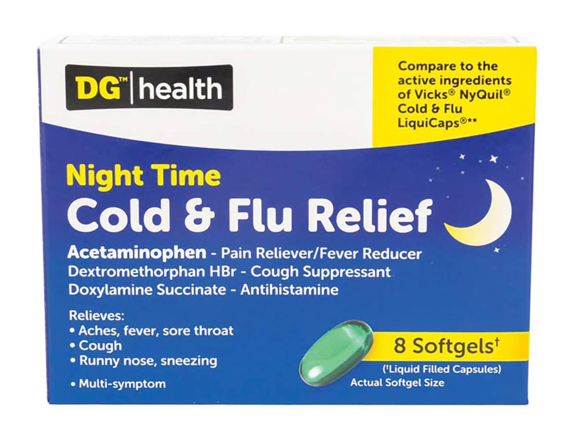Dg Health Night Time Cold & Flu Relief Softgels 8 Ct
