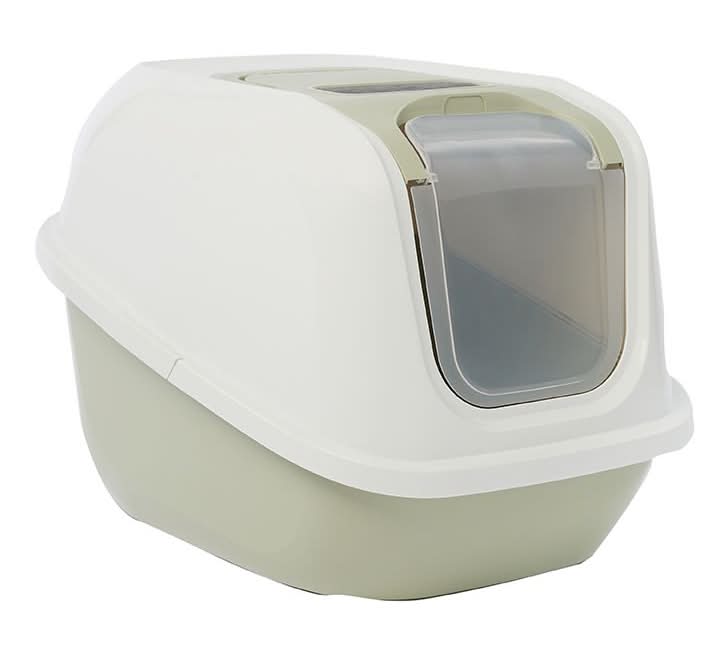 ExquisiCat® Flip Top Hooded Cat Litter Box with Door, Sage/White (Size: X Large)