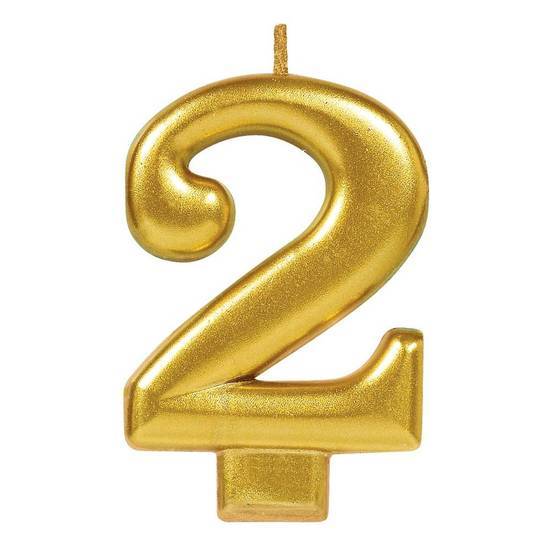 Amscan Numeral #2 Metallic Candle - Gold (unit)