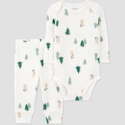 Carter's Just One You Baby Christmas Scenic Top and Bottom Set, 12 Months, Green/White (2 ct)