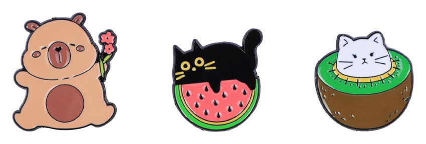 Set Pin Decorativo Kiwi Acero Inoxidable  3 cm    3 Piezas Gato & Capibara