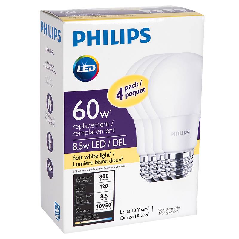 Philips Basic A19 8.5w Led Soft Light Bulb (4 ct) (white )