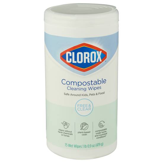 Clorox Free & Clear Compostable Cleaning Wipes (75 wipes)