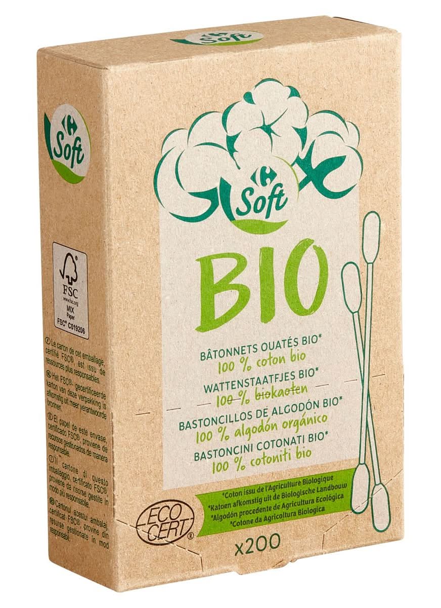 Carrefour Soft Bio Wattenstaafjes 200 Stuks