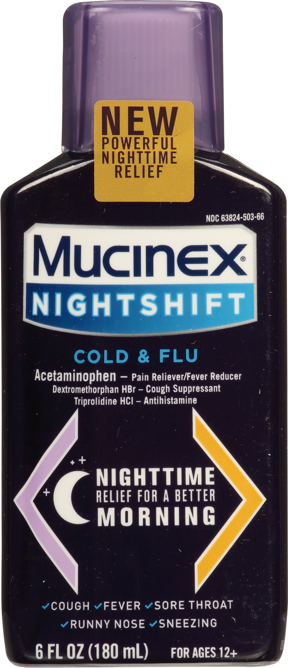 Mucinex Nightshift Cold & Flu Acetaminophen Liquid 12+ Years (6 fl oz)