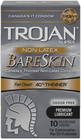 Trojan Supra Bareskin Non-Latex Lubricated Condoms, 10-count (260 g)