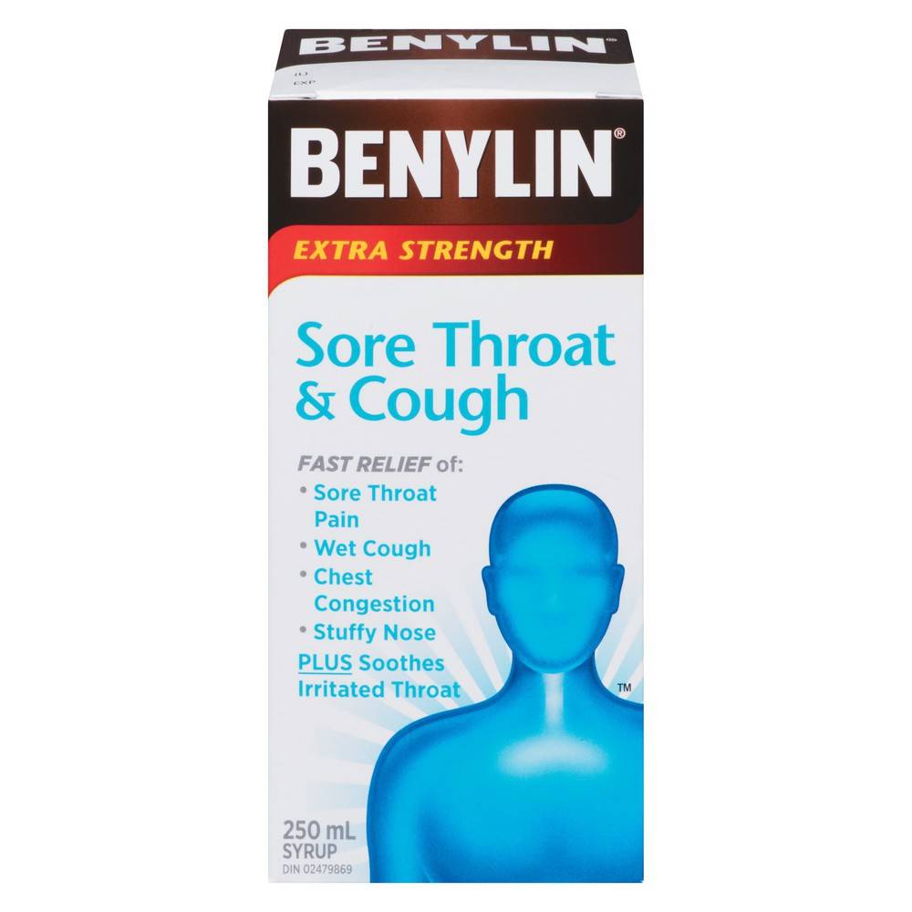 Benylin mal de gorge et toux extra puissant - sore throat and cough syrup (250 ml)