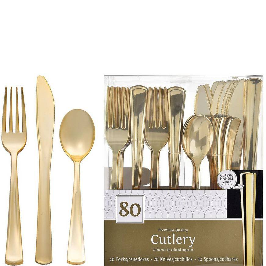 Party City Metallic Premium Plastic Cutlery Set Service For 20 (gold)
