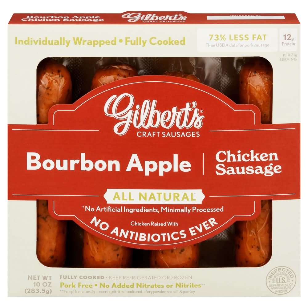 Gilbert's All Natural Chicken Sausage, Bourbon Apple (10 oz, 4 ct)
