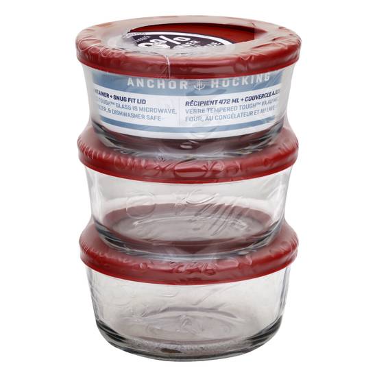 Anchor Hocking 2 Cup Container With Snug Fit Lid (3 ct)