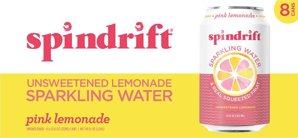 Spindrift Unsweetened Pink Lemonade Sparkling Water (8 x 12 fl oz)