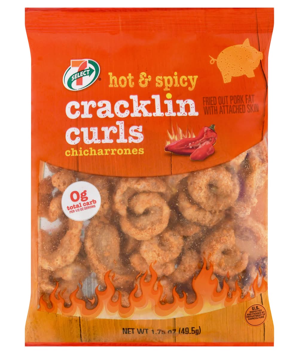7-Select Cracklin Curls Pork Rinds, Hot & Spicy (1.75 oz)