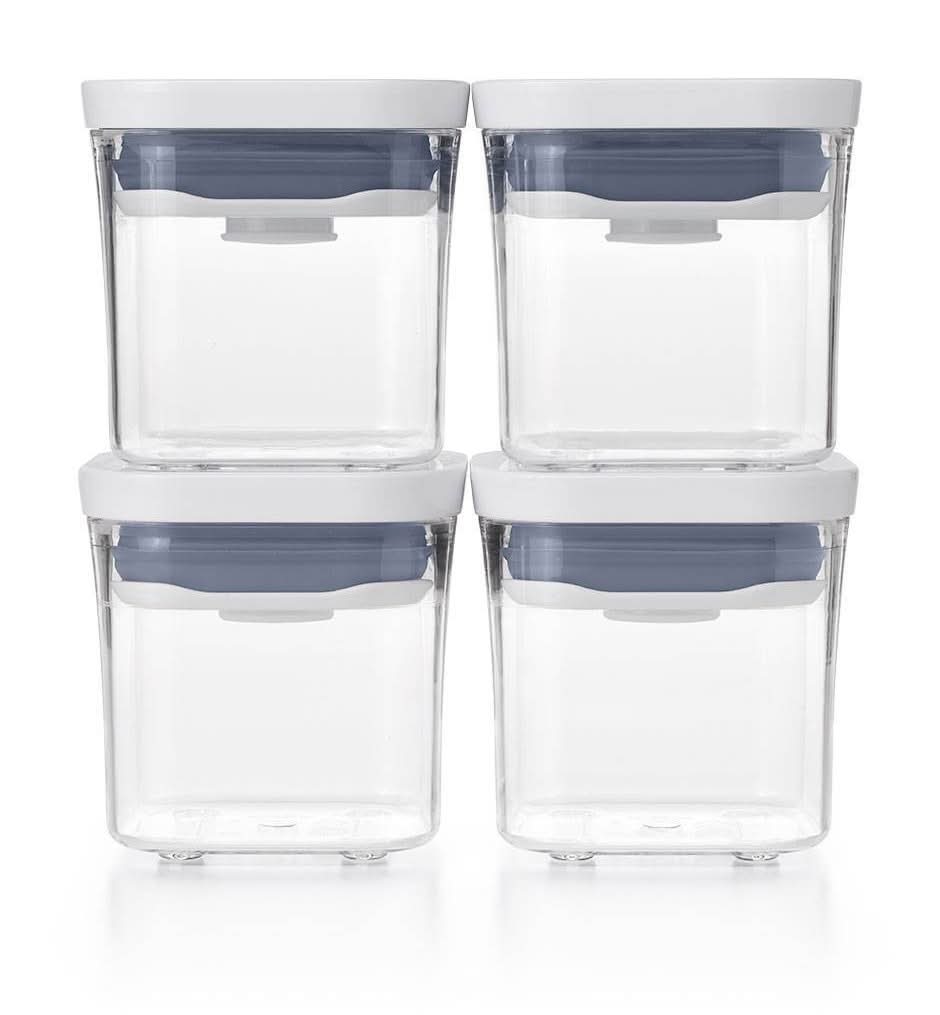 OXO Pop Plastic Mini Square Food Storage Container Set, White (4 ct)