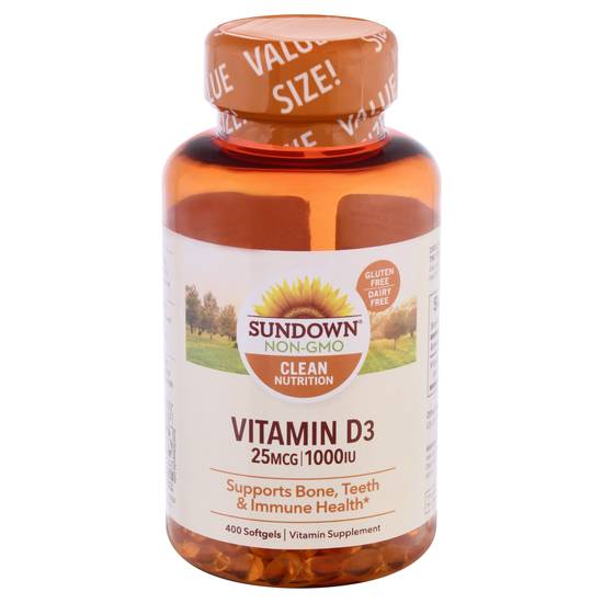 Sundown Non-Gmo Value Size 25 Mcg Softgels Vitamin D3 (400 ct)