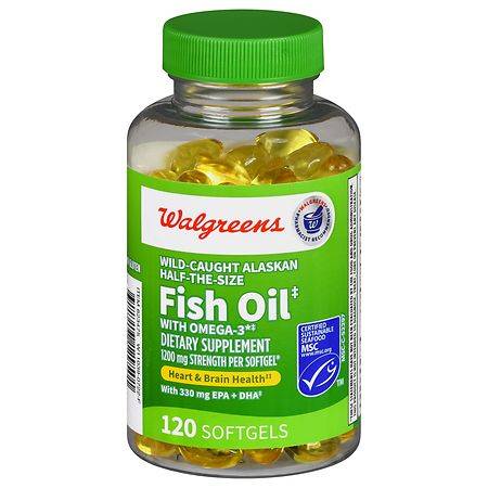 Walgreens Wild-Caught Alaskan Half-the-Size Fish Oil with Omega-3 1200 mg Softgels - 120.0 ea