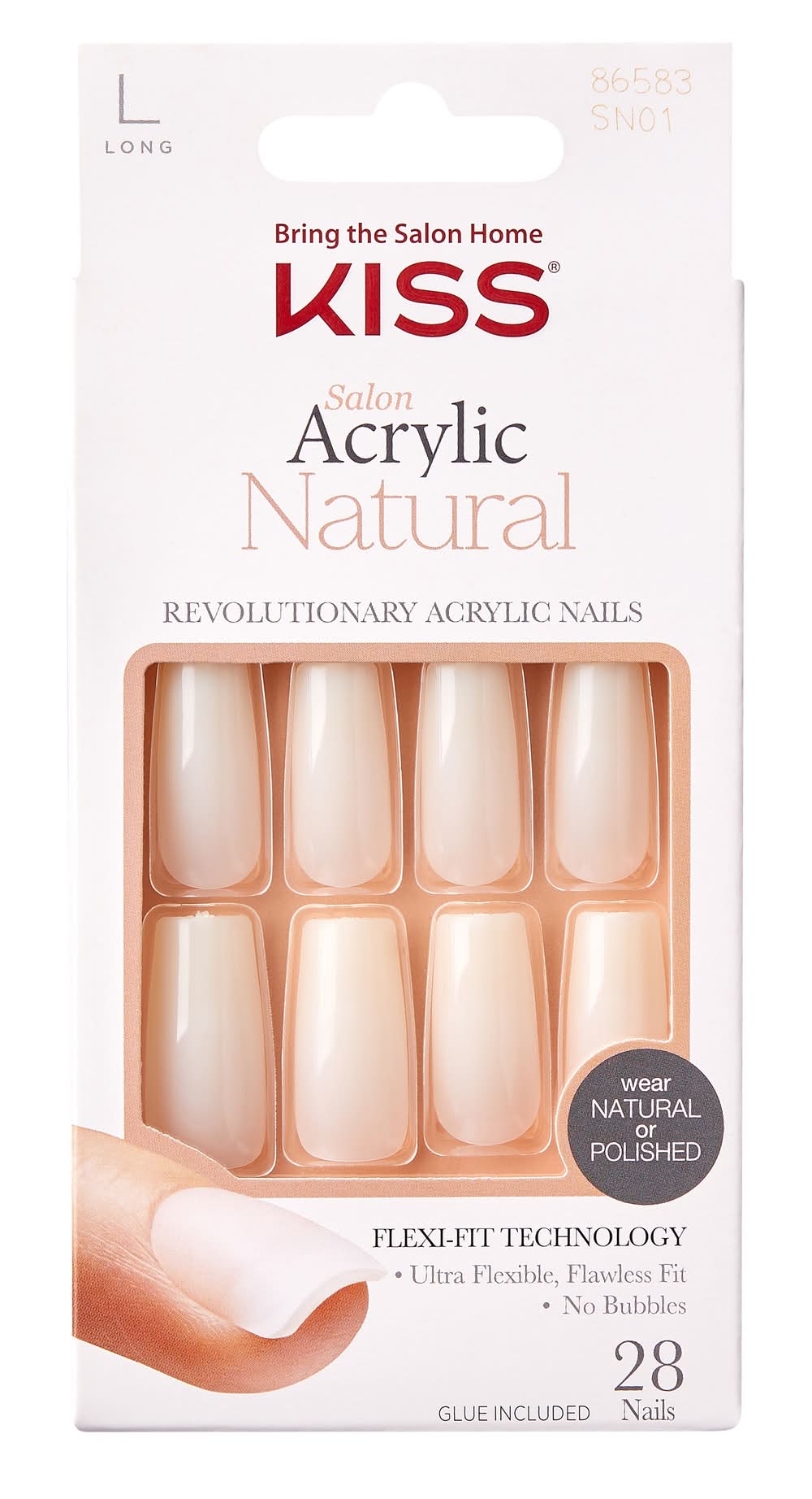 KISS Salon Acrylic Natural Long Nails (1.6 oz, 28 ct)
