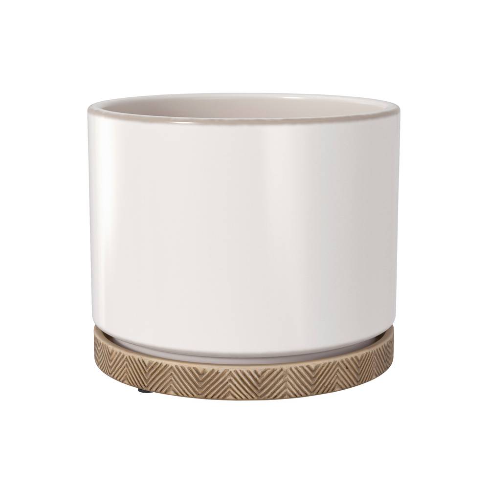 allen + roth Round 5.98-in W x 5.98-in H White Ceramic Indoor Planter | CR00720S-060W