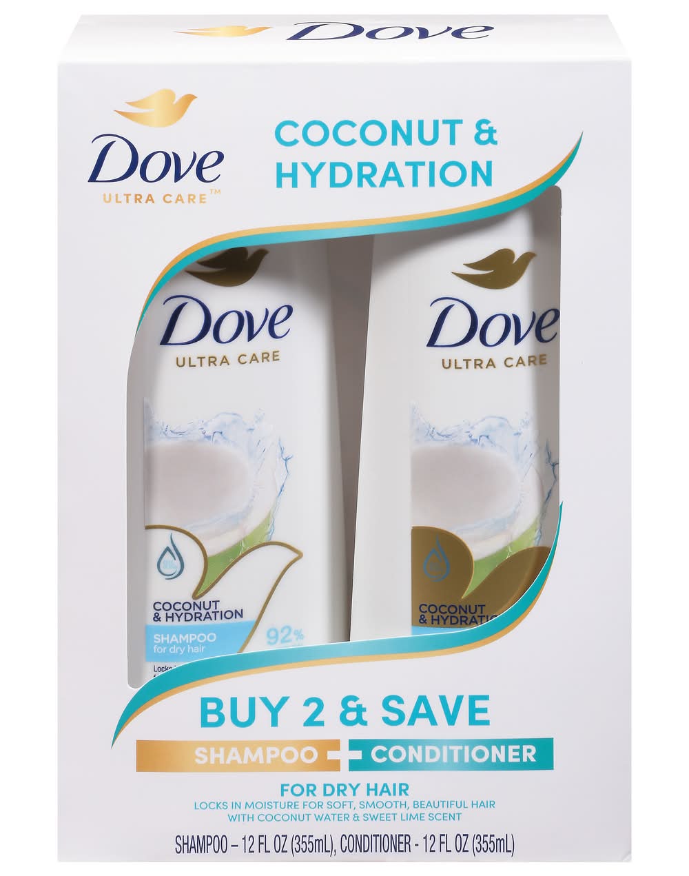 Dove Coconut & Hydration Shampoo and Conditioner Set, Sweet Lime (24 fl oz, 2 ct)