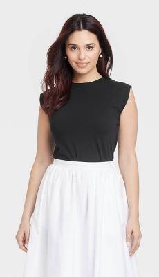 Women's Extended Short Sleeve T-Shirt - A New Day™ Black S: Cotton Jersey, Crew Neck,