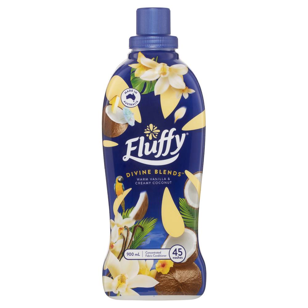 Fluffy Concentrate Liquid Fabric Softener Conditioner Divine Blends Warm Vanilla & Creamy Coconut 900 ml