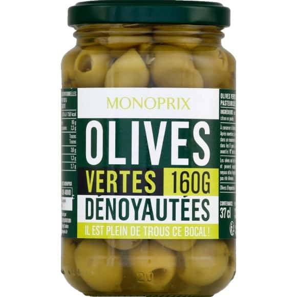 Monoprix Olives Vertes Dénoyautées Le Bocal De 160 G Net Égoutté