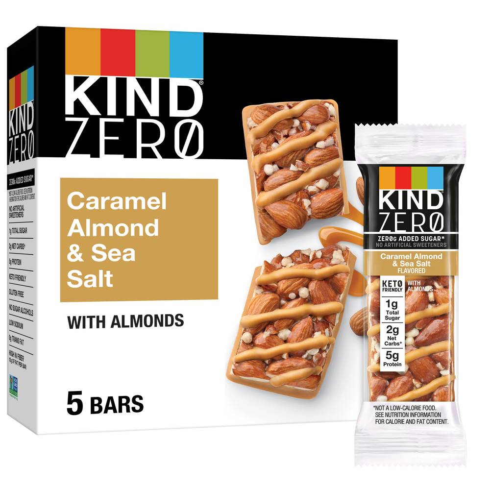 KIND Zerog Added Sugar Bars Keto Friendly Snacks, Sea Salt - Caramel Almond (6.2 oz, 5 ct)