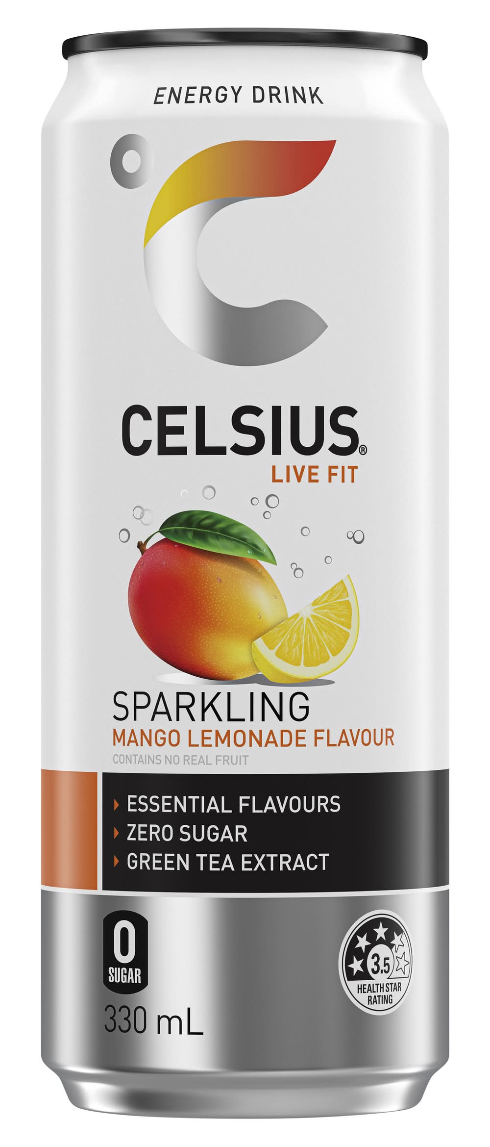 Celsius Live Fit Zero Sugar Sparkling Energy Drink, Mango Lemonade (330mL)
