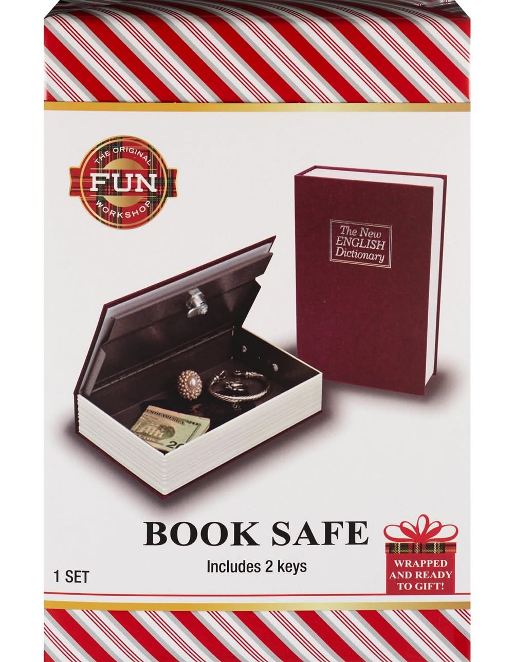 The Original Fun Workshop Dictionary "Book" Safe With Keys Locker, Burgundy