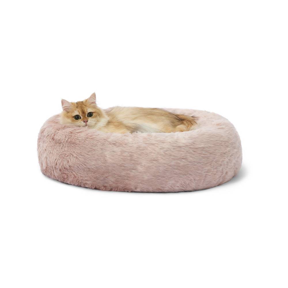 Whisker City® Plush Donut Cat Bed (Color: Pink, Size: 22\"L X 22\"W X 5\"H)