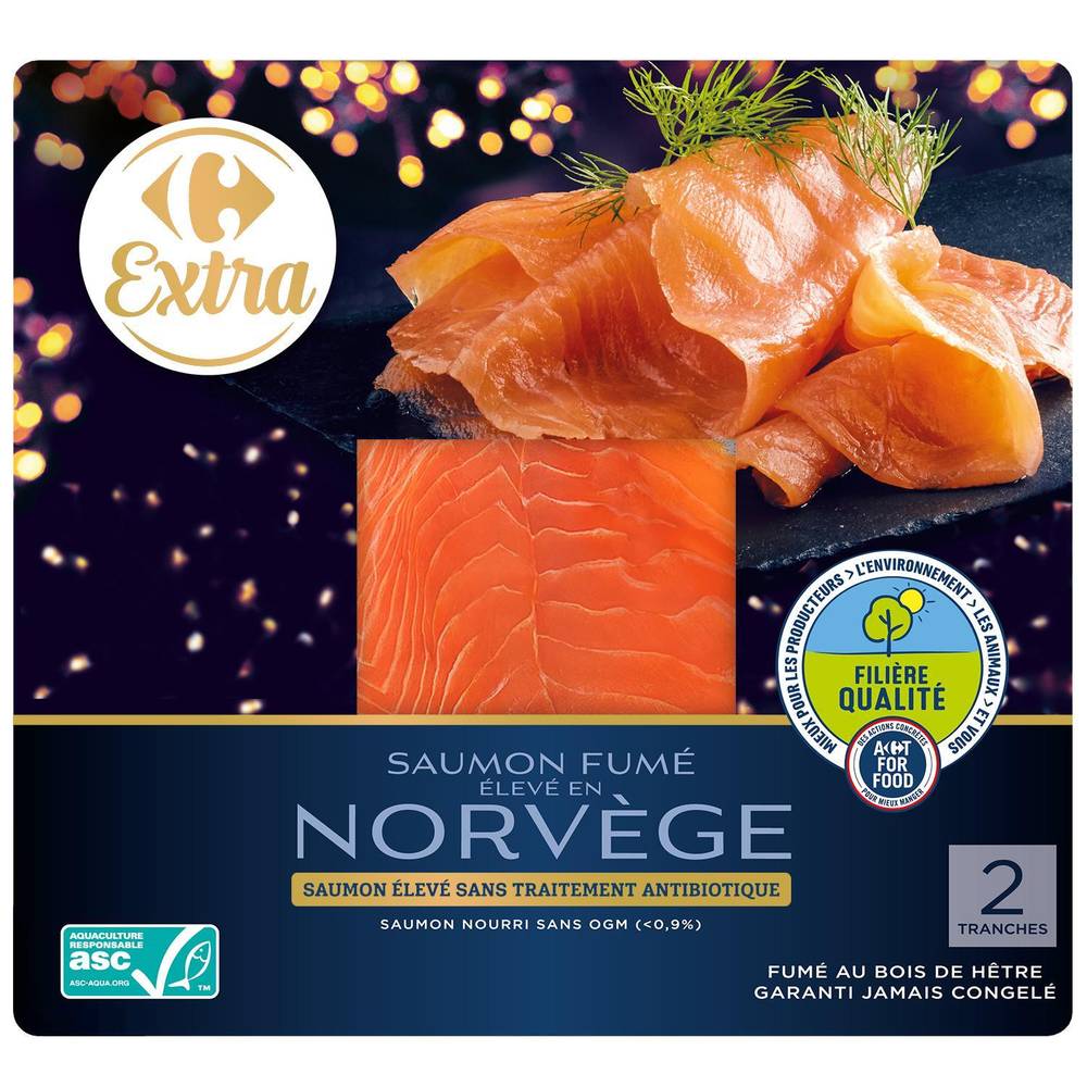 Saumon fumé Norvège CARREFOUR EXTRA - le paquet de 2 tranches - 70g