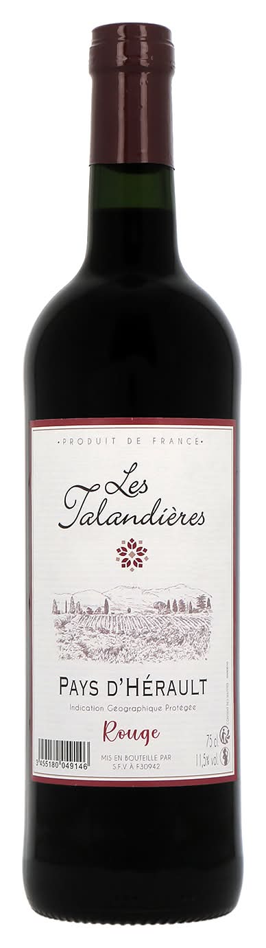 Les Talandières - Vin rouge pays d'hérault merlot domestique (750ml)
