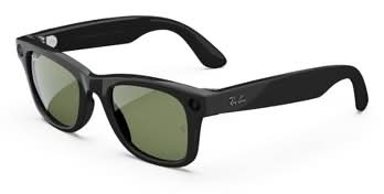Ray-Ban Meta Wayfarer Shiny Black Frames Green Lenses Smart Glasses, Black