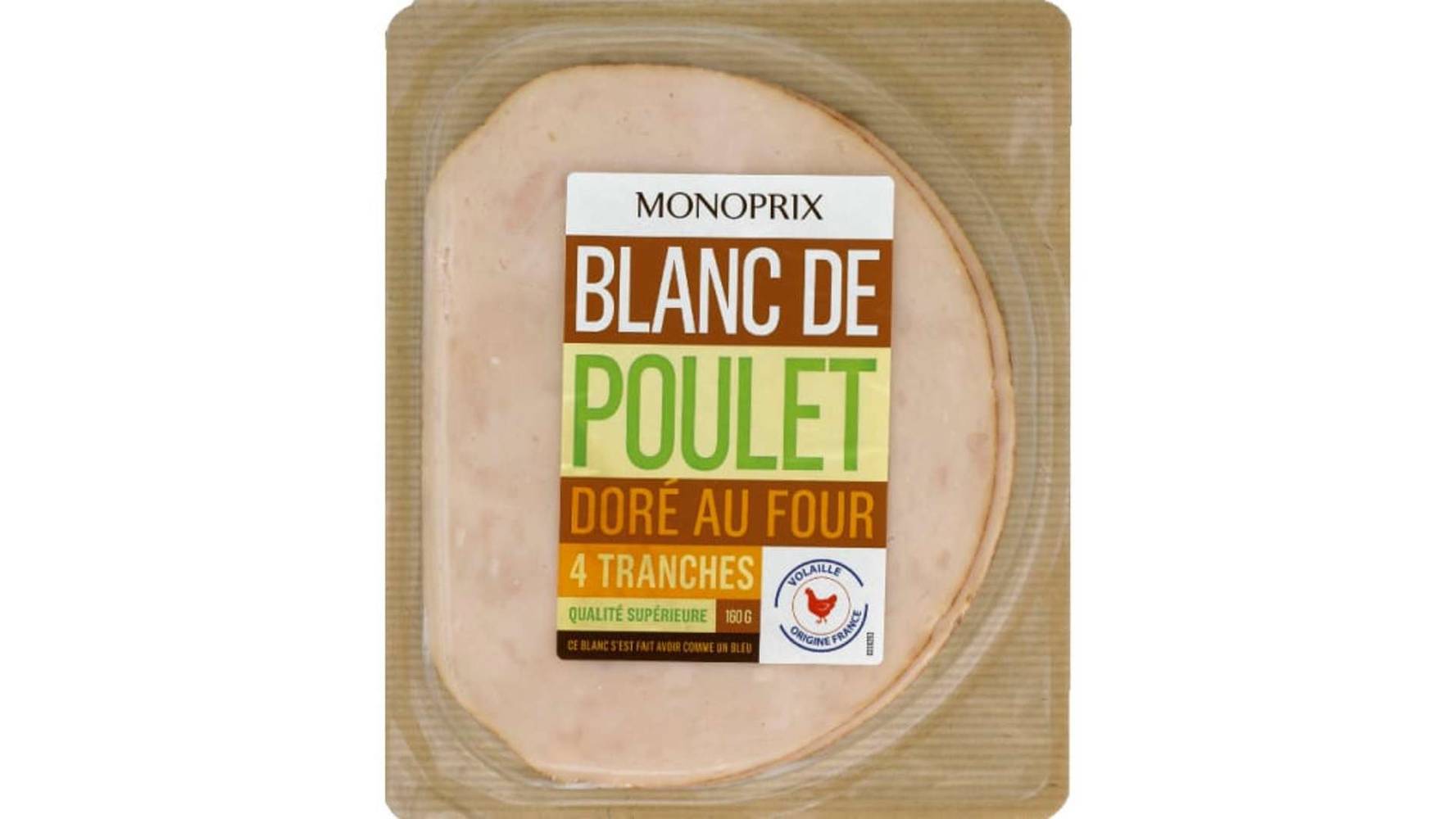 Monoprix Blanc de poulet doré au four La barquette de 4 tranches, 160 g