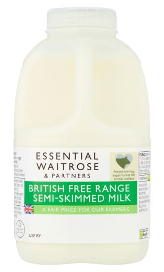 Essential Waitrose & Partners British Free Range Semi Skimmed Milk (568ml)