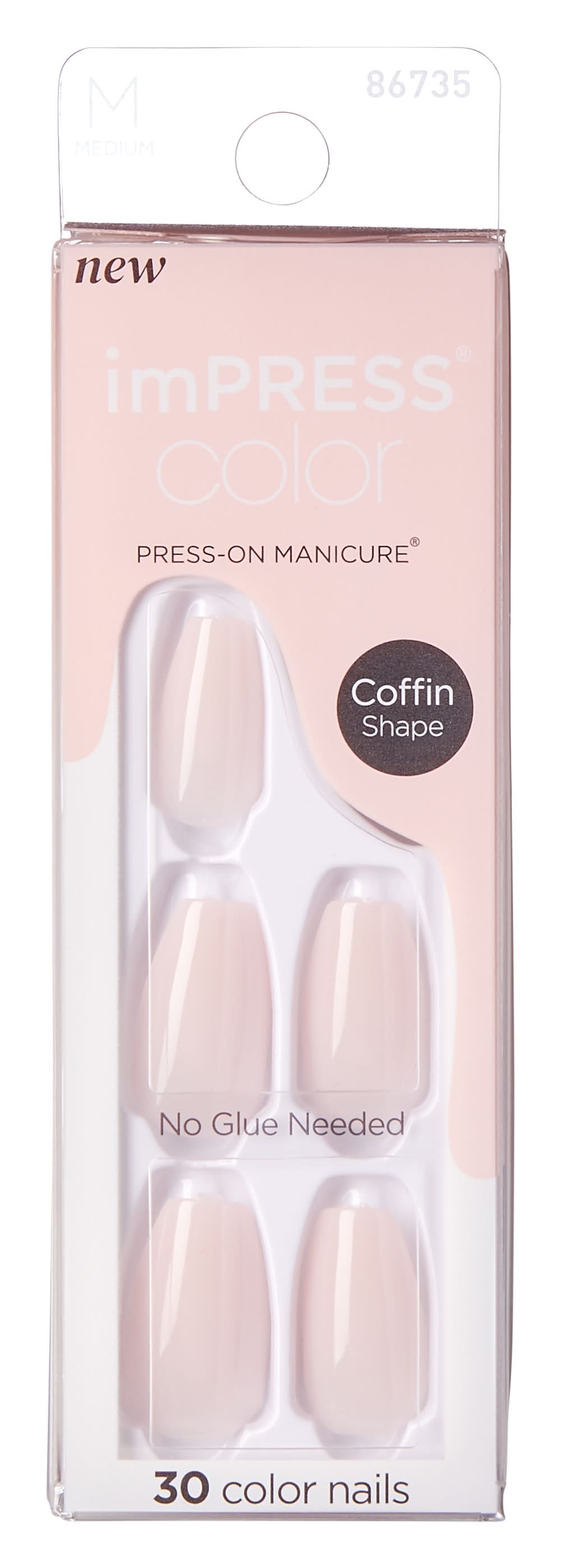 imPRESS Color Long Lasting Medium Coffin Press on Nails, Solid Pink (30 ct)