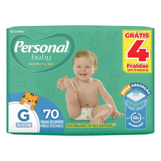 Santher fralda infantil descartável personal baby protect & sec g (70 fraldas)