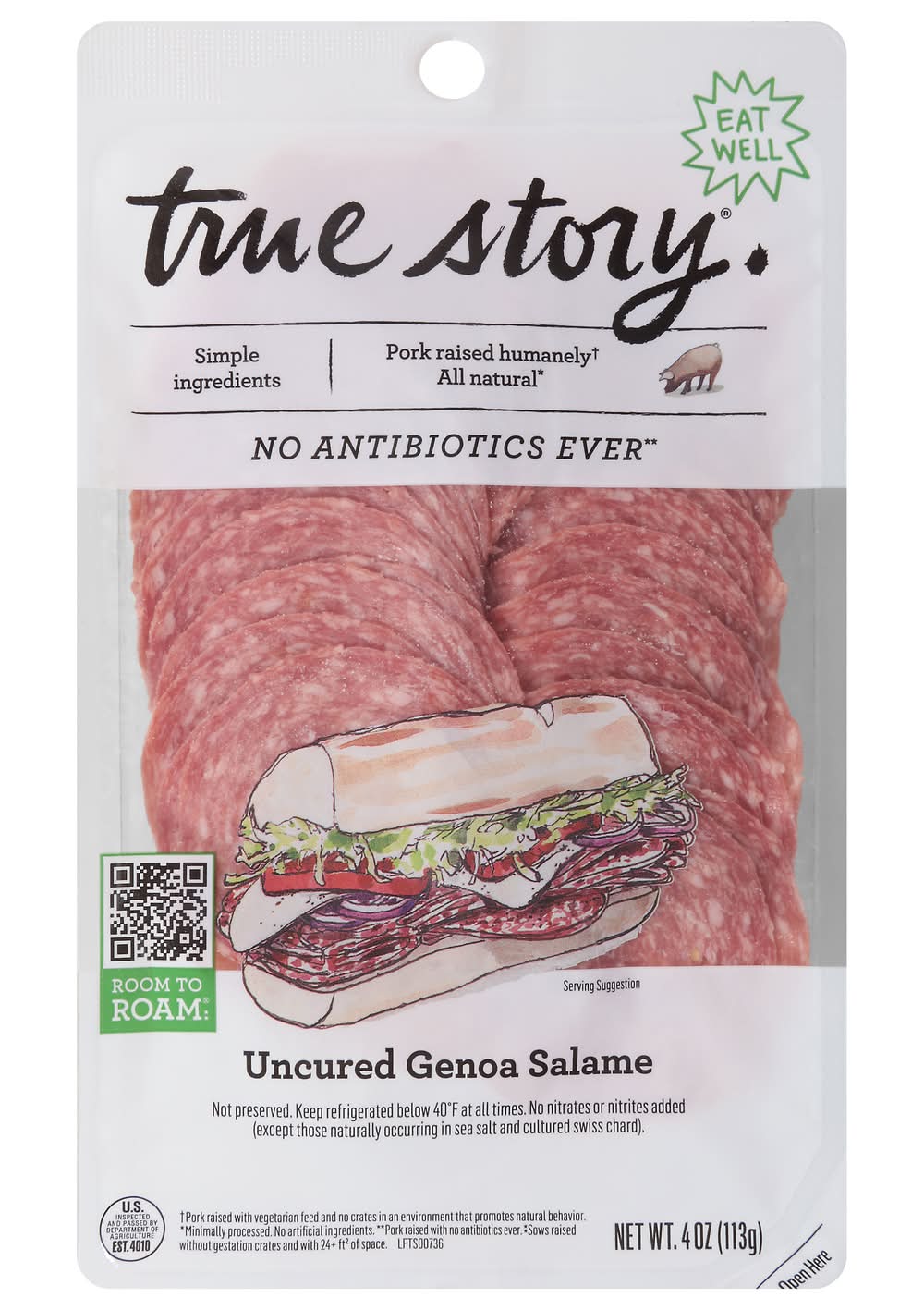 True Story Foods Uncured Genoa Salame (4 oz)