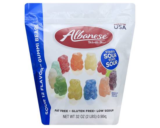 Albanese · Fat-Free Gluten-Free Sour Assorted Flavors Gummi Bear (32 oz.)