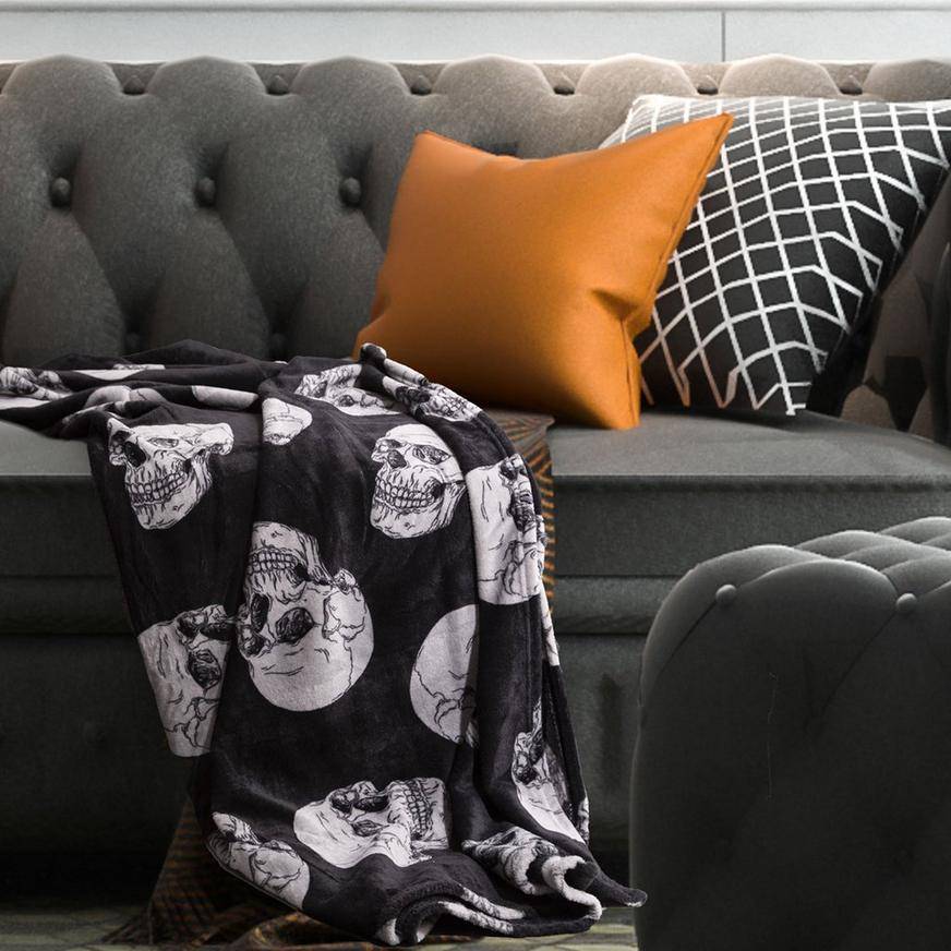 Party City Large Skulls Halloween Fabric Throw, 60 in x 50 in