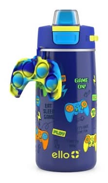 Ello Kid's Stainless Steel Colby Pop Water Bottle With Fidget Toy 12 oz, Blue