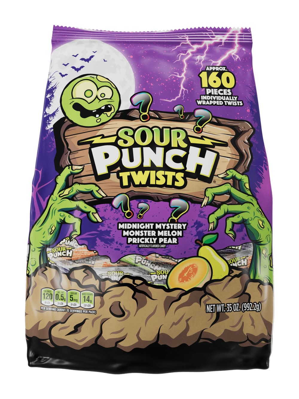 Sour Punch Halloween Twists Gusseted Bag, Monster Melon-Prickly Pear (35 oz)