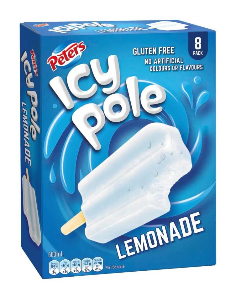 Peters Icy Pole Ice Bar, Lemonade (600mL, 8 pack)