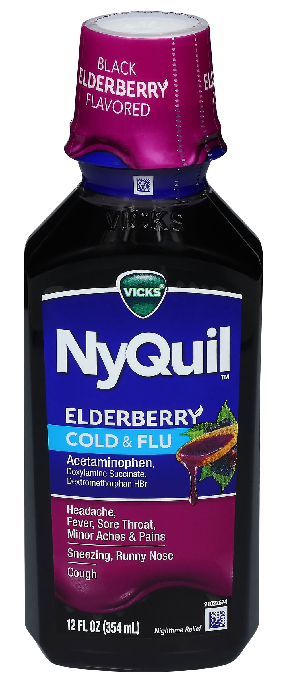 Vicks Flavor Cold & Flu Relief Liquid, Elderberry (12 fl oz)