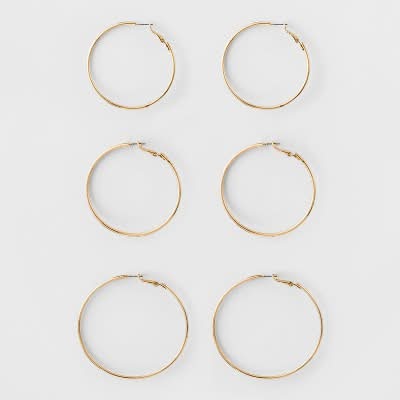 A New Day Big Hoop Earring Set, Gold (3 ct)